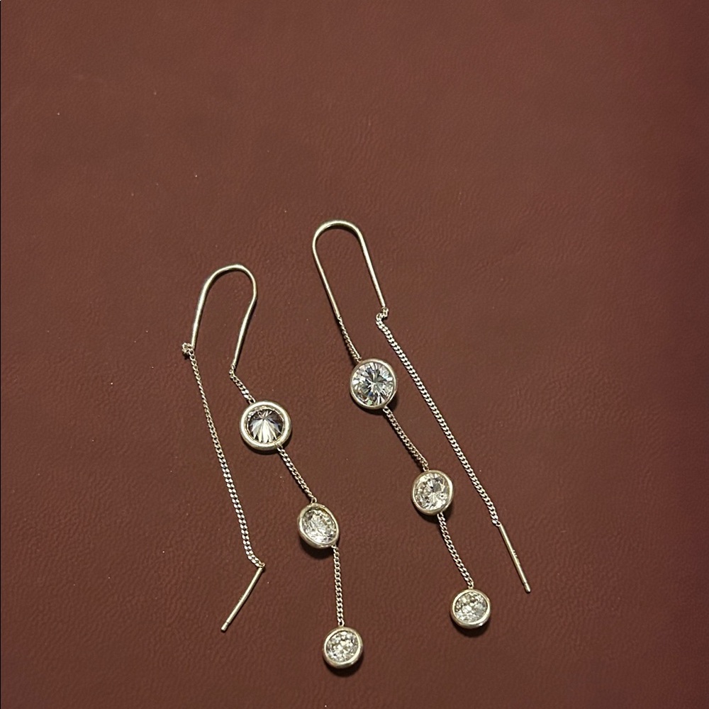 Avon Silver Dangle Earrings with Crystal Accents